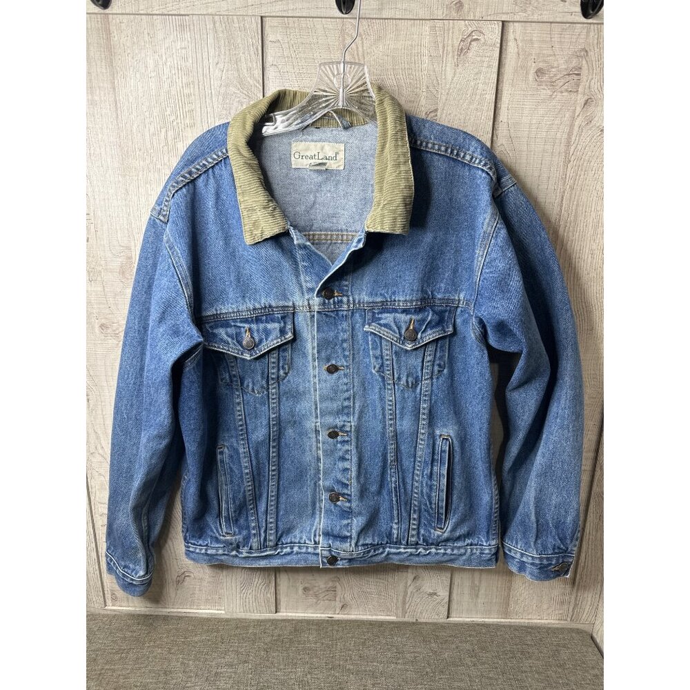 GreatLand Mens Button Up Denim Jacket w/ Corduroy Collar Size Large